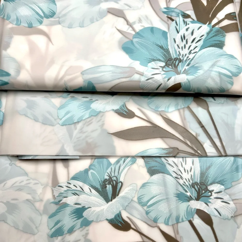 Blue Hawaii Peva Shower Curtain Blue Gray Flowers Leaves Metal Grommets